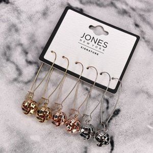 New Jones New York‎ Signature Rose Gold Silver 3 Pairs Woven Ball Drop Earrings